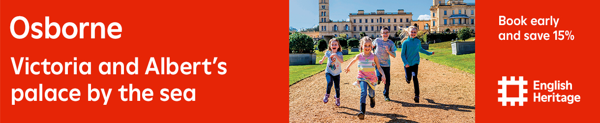 Family running in the grounds with Osborne House in the background, Isle of Wight